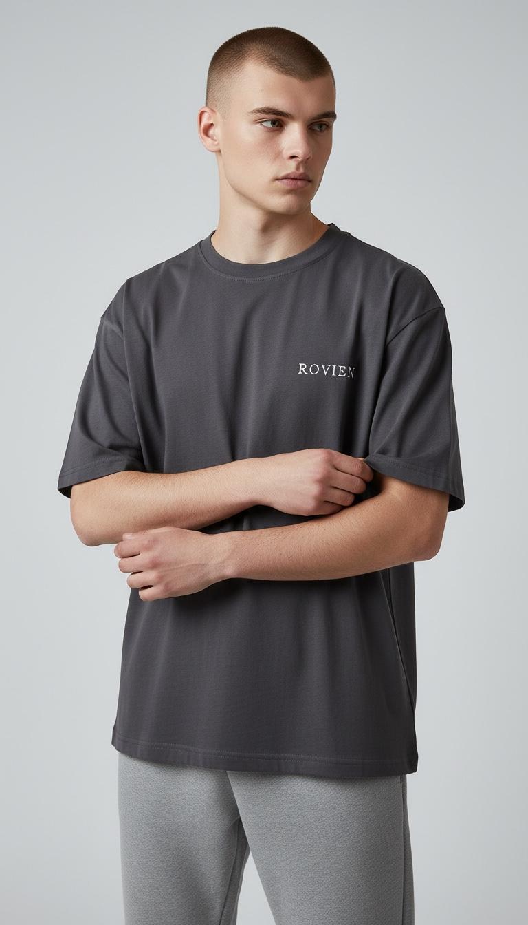 Rovien Antrasit Nakış Detaylı Oversize T-Shirt