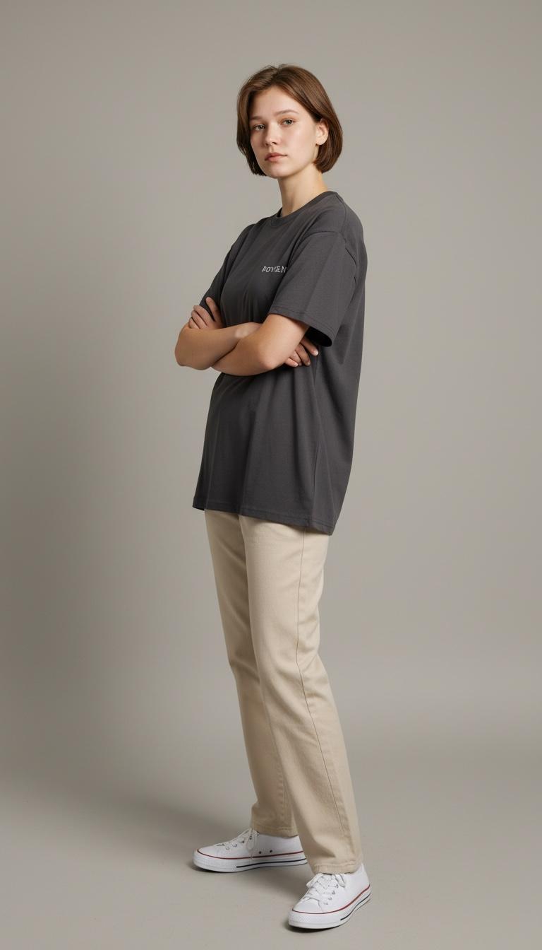 Nakış Detaylı Oversize T-Shirt – Antrasit