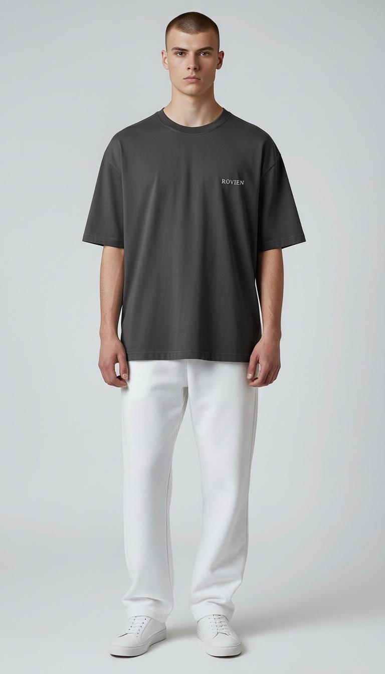 Rovien Antrasit Nakış Detaylı Oversize T-Shirt