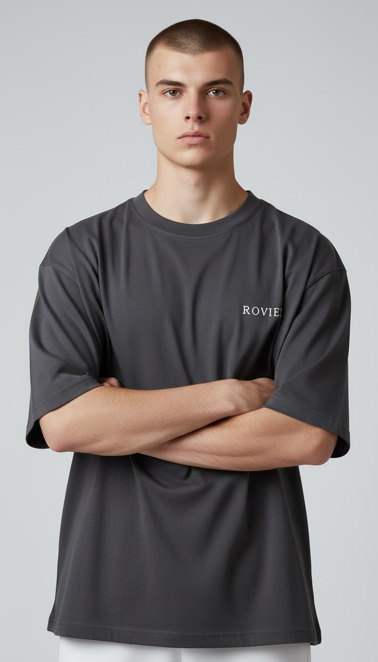 Rovien Antrasit Nakış Detaylı Oversize T-Shirt
