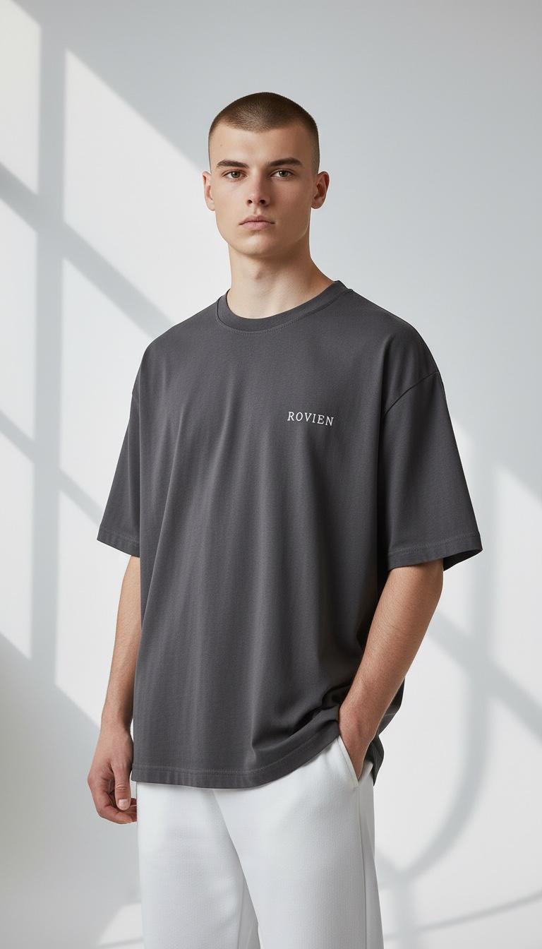 Rovien Antrasit Nakış Detaylı Oversize T-Shirt