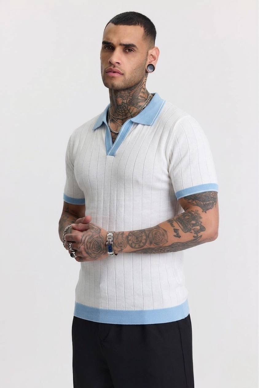 Apaş Yaka Triko Polo - Beyaz