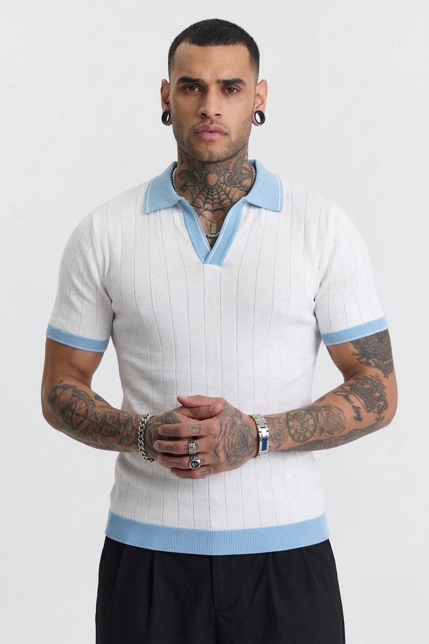 Apaş Yaka Triko Polo - Beyaz