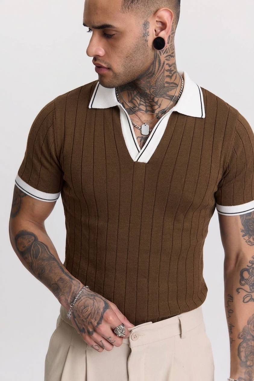 Apaş Yaka Triko Polo – Kahverengi