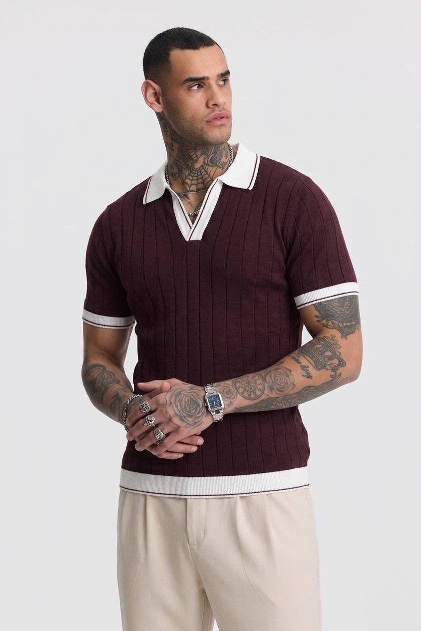 Apaş Yaka Triko Polo – Bordo